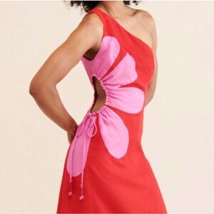 FARM Rio Vibrant Red and Pink One-Shoulder Dress